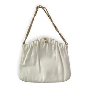 Vintage Cream Leather Andé Evening Handbag Purse ~ Gold Hardware